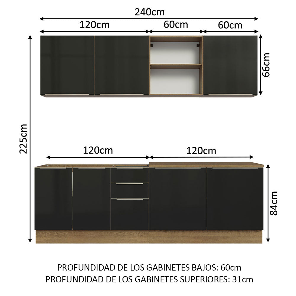 Combo completo de Cocina 240cm Marrón/Negro Lux Madesa 05
