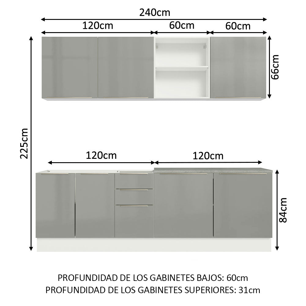 Combo completo de Cocina 240cm Blanco/Gris Lux Madesa 05