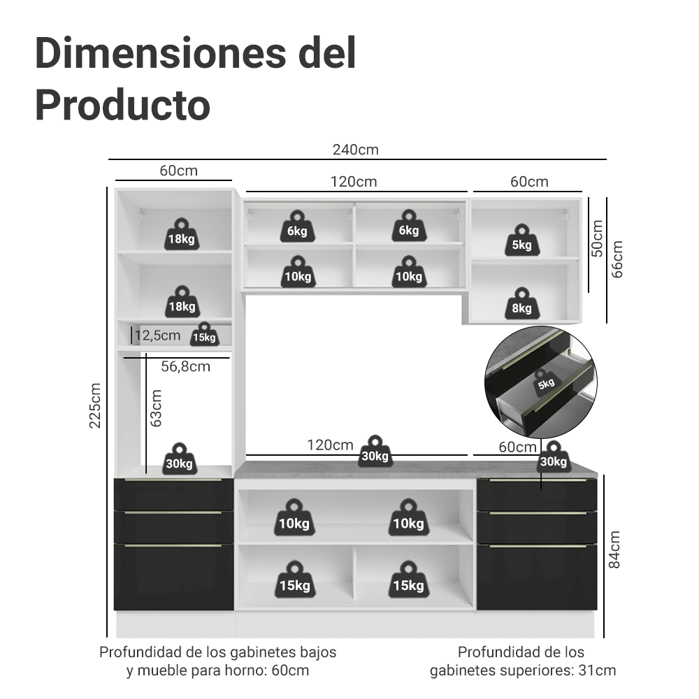 Combo completo de Cocina Madesa Lux 240cm BN 02