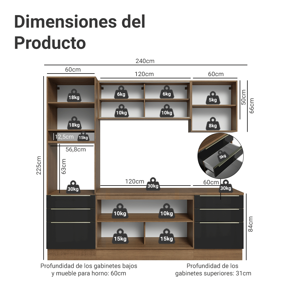 Combo completo de Cocina Madesa Lux 240cm MN 08