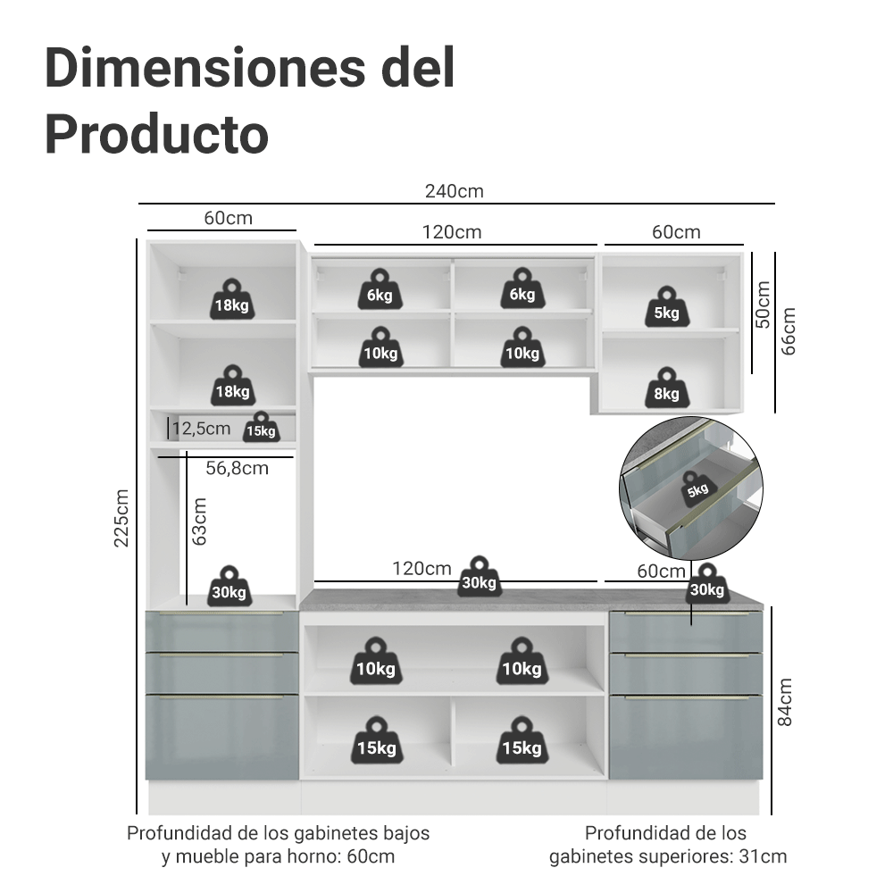 Combo completo de Cocina Madesa Lux 240cm BG 08