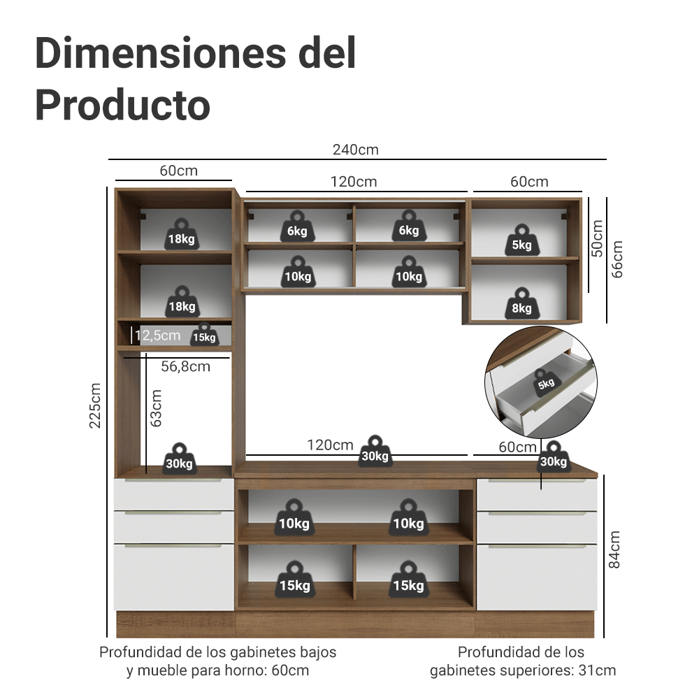 Combo completo de Cocina Madesa Lux 240cm MBV 08