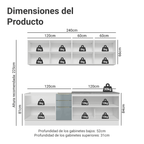 Combo completo de Cocina 240 cm 7 Puertas 3 Cajones Sin Mesada Blanco/Gris Lux Madesa