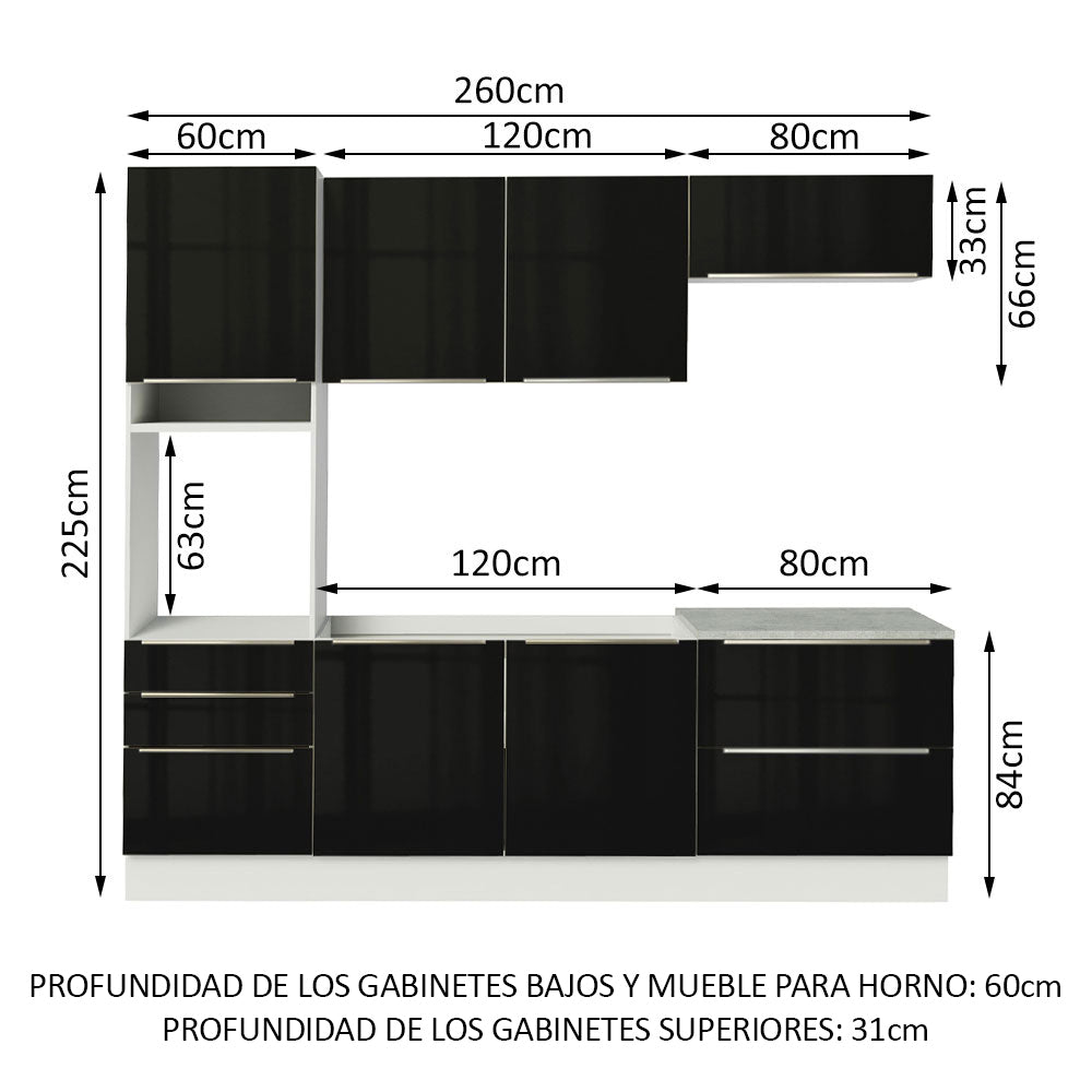 Combo completo de Cocina 260cm Blanco/Negro Lux Madesa 01