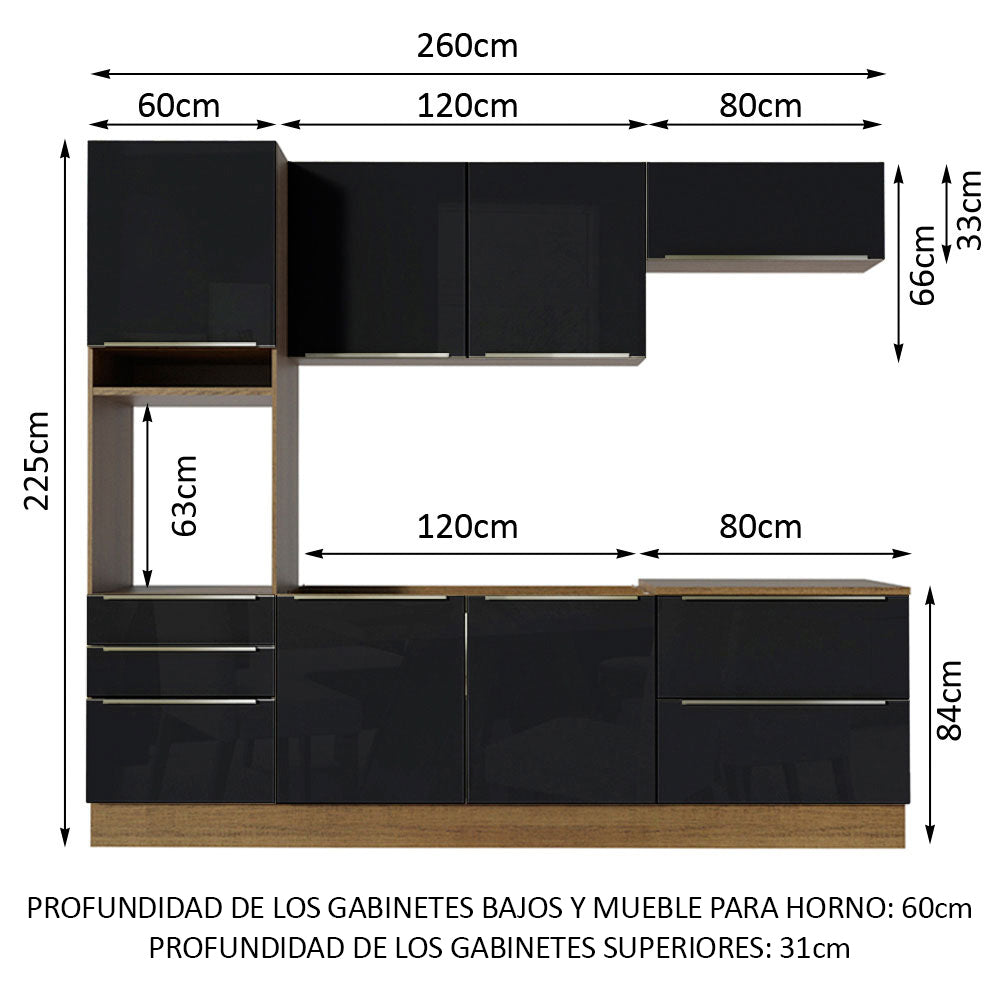 Combo completo de Cocina 260cm Marrón/Negro Lux Madesa 01