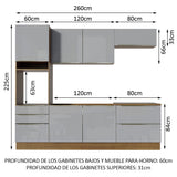 Combo completo de Cocina 260cm Marrón/Gris Lux Madesa 01