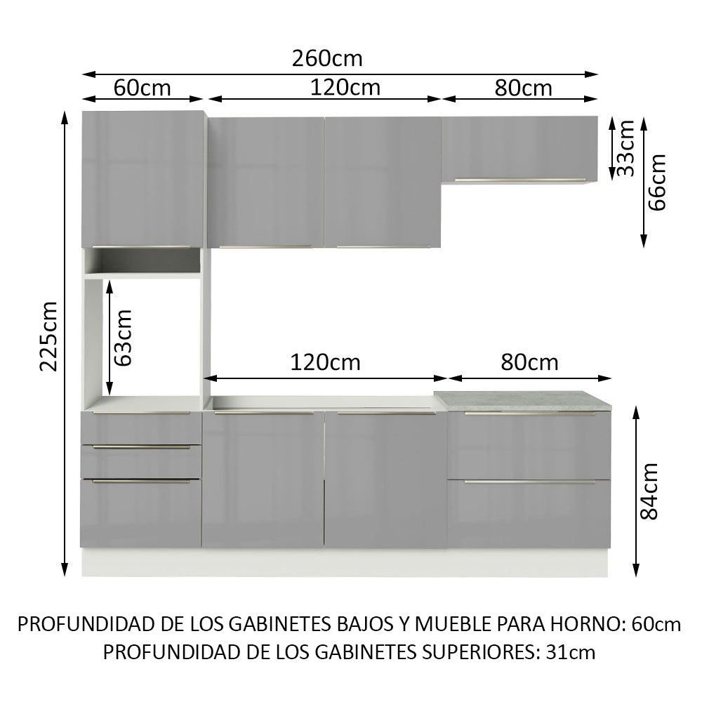 Combo completo de Cocina 260cm Blanco/Gris Lux Madesa 01