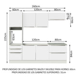 Combo Completo de Cocina 260 x 60 cm Blanco/Blanco Aterciopelado Lux Madesa 01