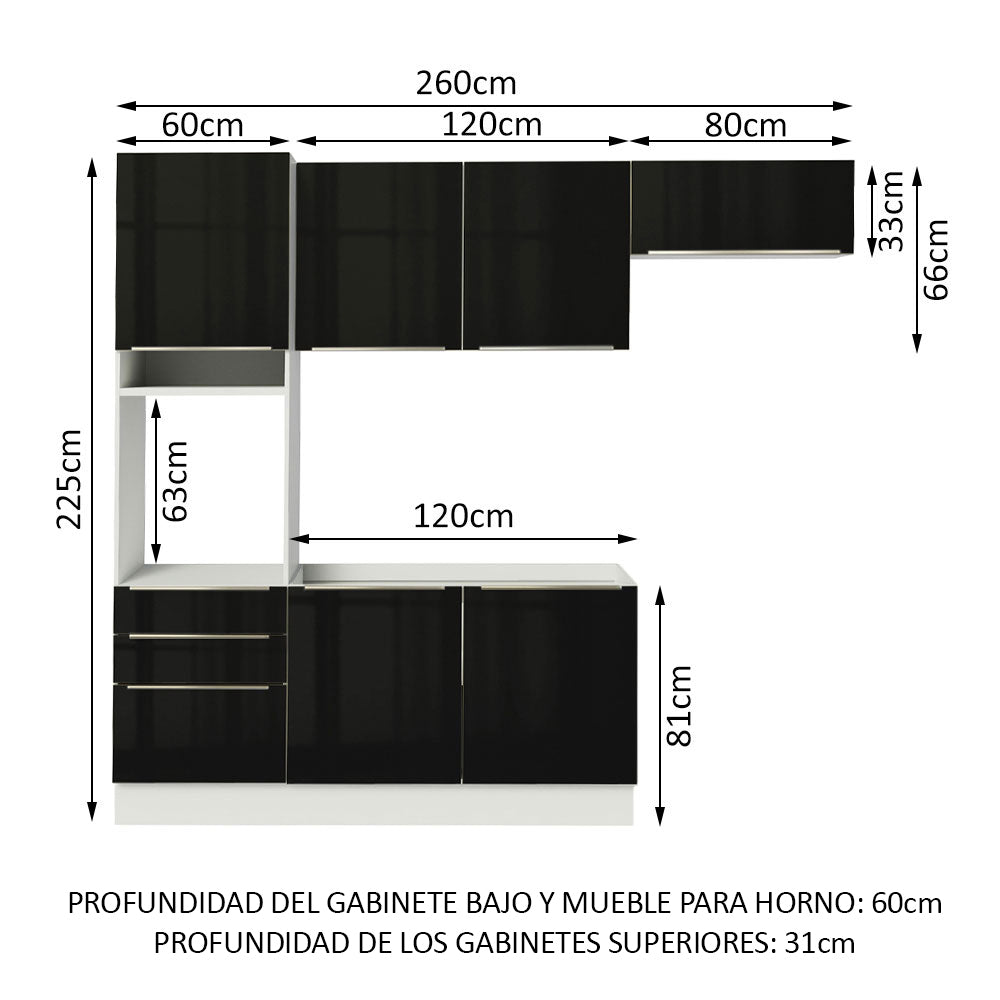 Combo completo de Cocina 260cm Blanco/Negro Lux Madesa 03