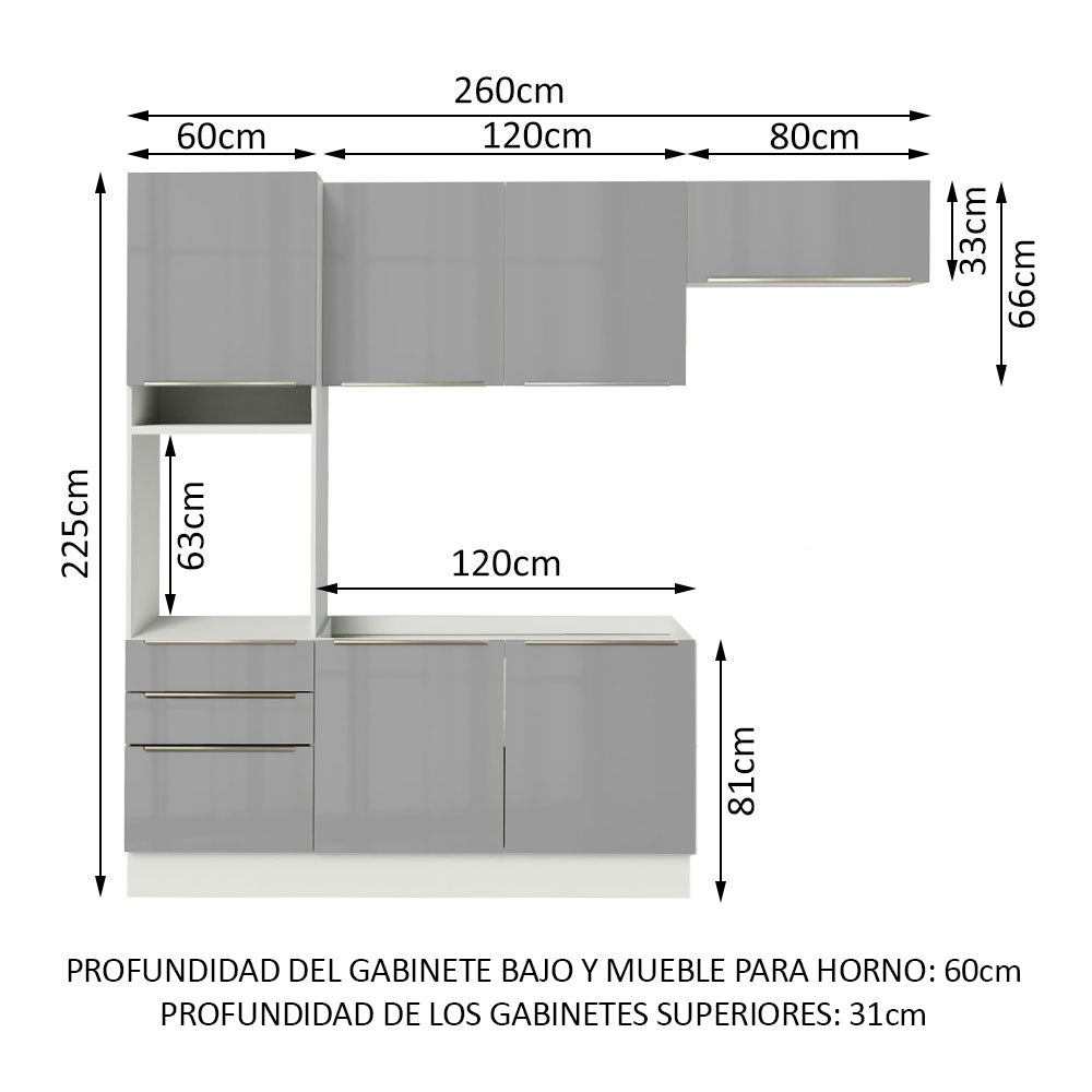Combo completo de Cocina 260cm Blanco/Gris Lux Madesa 03