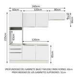 Combo Completo de Cocina 260 x 60 cm Blanco/Blanco Aterciopelado Lux Madesa 03