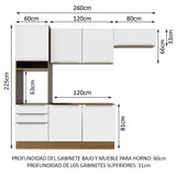 Combo Completo de Cocina 260 x 60 cm Marrón/Blanco Aterciopelado Lux Madesa 03