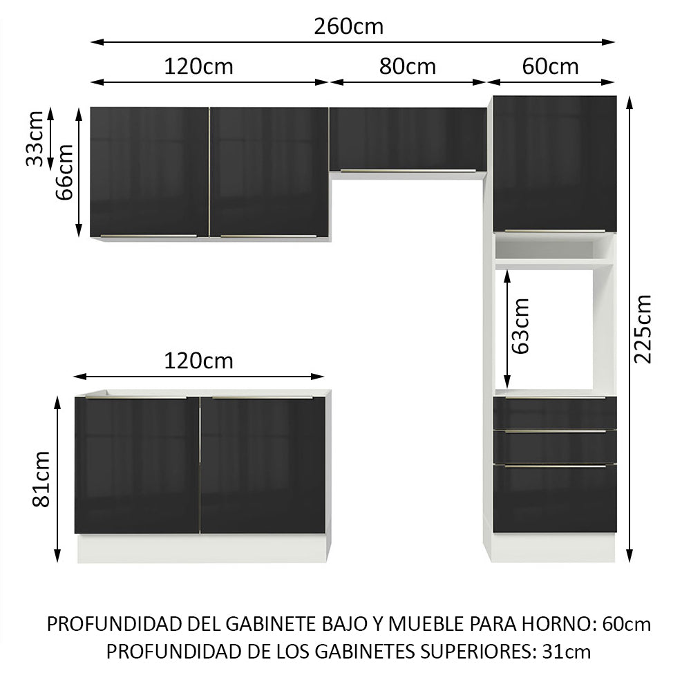 Combo completo de Cocina 260cm Blanco/Negro Lux Madesa 05