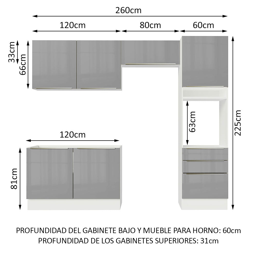Combo completo de Cocina 260cm Blanco/Gris Lux Madesa 05