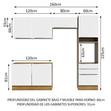Combo Completo de Cocina 260 x 60 cm Marrón/Blanco Aterciopelado Lux Madesa 05