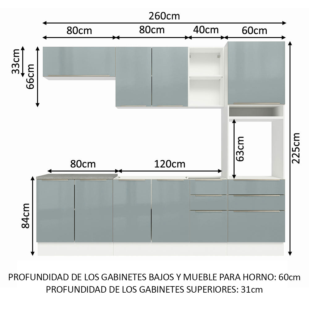 Combo completo de Cocina 260cm Blanco/Gris Lux Madesa 08
