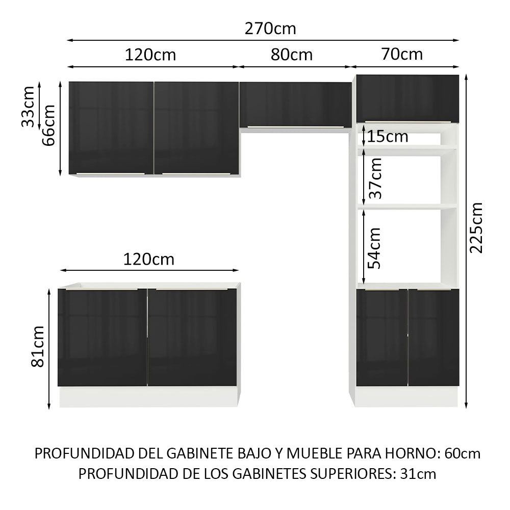 Combo completo de Cocina 270cm Blanco/Negro Lux Madesa 01