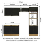 Combo completo de Cocina 270 cm 8 Puertas Sin Mesada Marrón/Negro Lux Madesa