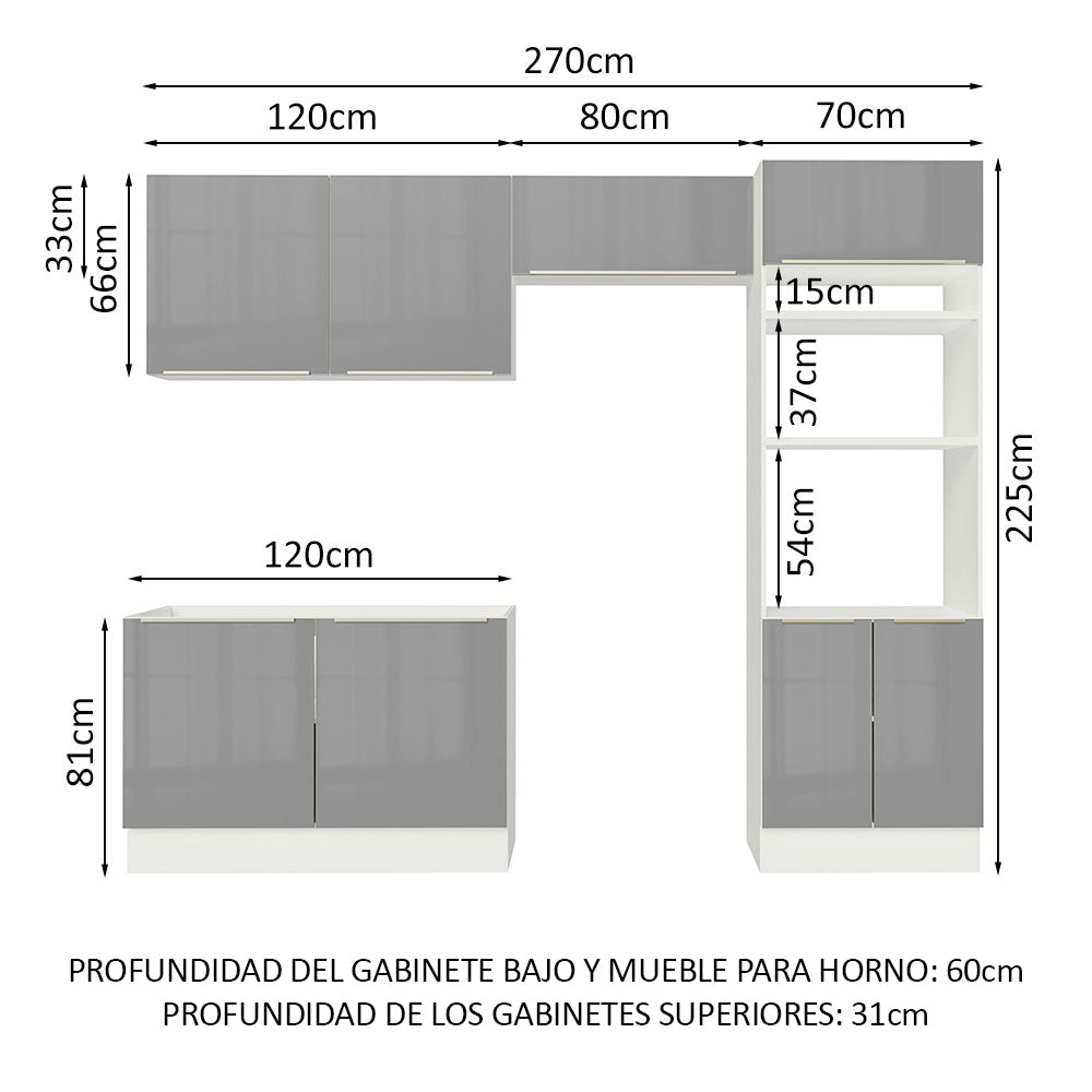 Combo completo de Cocina 270cm Blanco Gris Lux Madesa 01