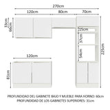 Combo Completo de Cocina 270 x 60 cm Blanco/Blanco Aterciopelado Lux Madesa 01