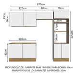 Combo Completo de Cocina 270 x 60 cm Marrón/Blanco Aterciopelado Lux Madesa 01