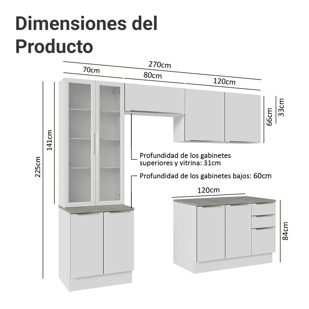 Combo completo de Cocina con Cristalero 270 cm Madesa Lux BB 04