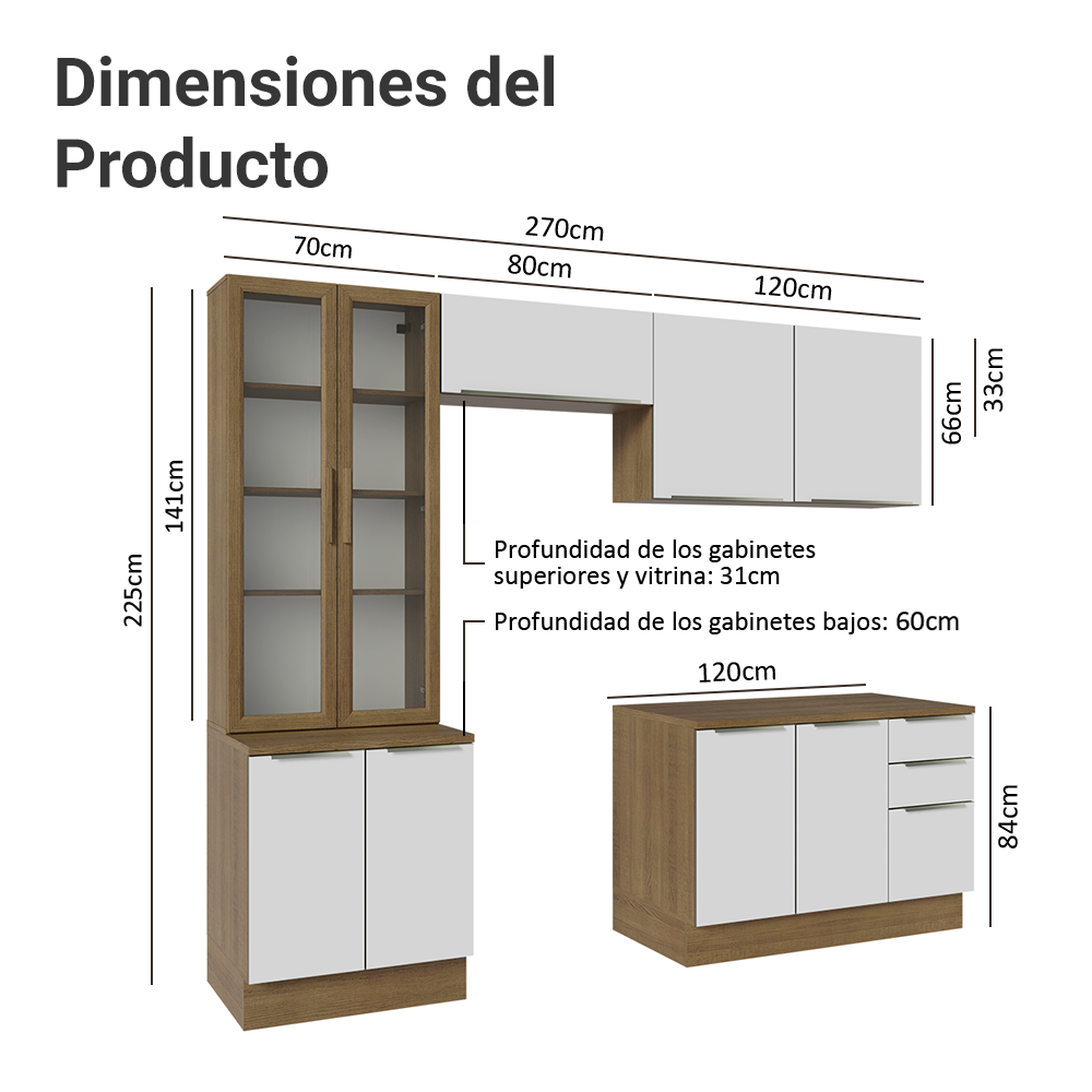 Combo completo de Cocina con Cristalero 270 cm Madesa Lux MB 04
