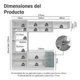 Combo completo de Cocina 270 x 60 cm Blanco/Gris Lux Madesa 08