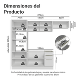 Combo completo de Cocina 270 x 60 cm Blanco/Blanco Aterciopelado Lux Madesa 08