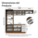 Combo completo de Cocina 270 x 60 cm Marrón/Blanco Aterciopelado Lux Madesa 08