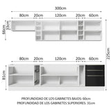 Combo completo de Cocina 300cm Blanco/Negro Lux da Sabrina Madesa