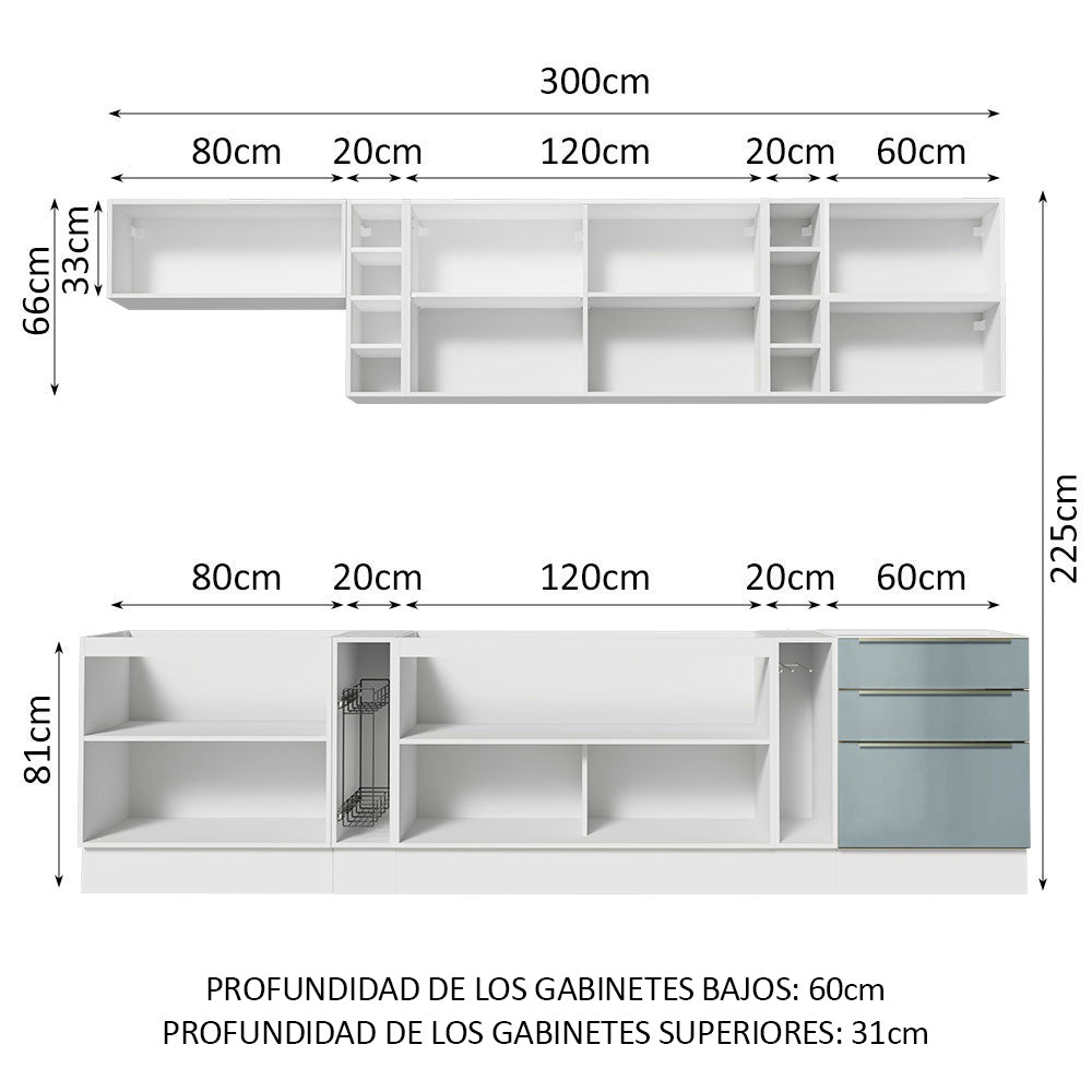 Combo completo de Cocina 300cm Blanco/Gris Lux da Sabrina Madesa
