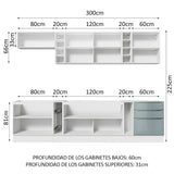 Combo completo de Cocina 300cm Blanco/Gris Lux da Sabrina Madesa