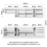Combo Completo de Cocina 300 x 60 cm Blanco Aterciopelado Lux Madesa