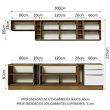 Combo Completo de Cocina 300 x 60 cm Marrón/Blanco Aterciopelado Lux Madesa