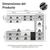 Combo completo de Cocina 310 x 60 cm Blanco/Negro Lux Madesa 04