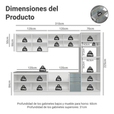 Combo completo de Cocina 310 x 60 cm Blanco/Gris Lux Madesa 04