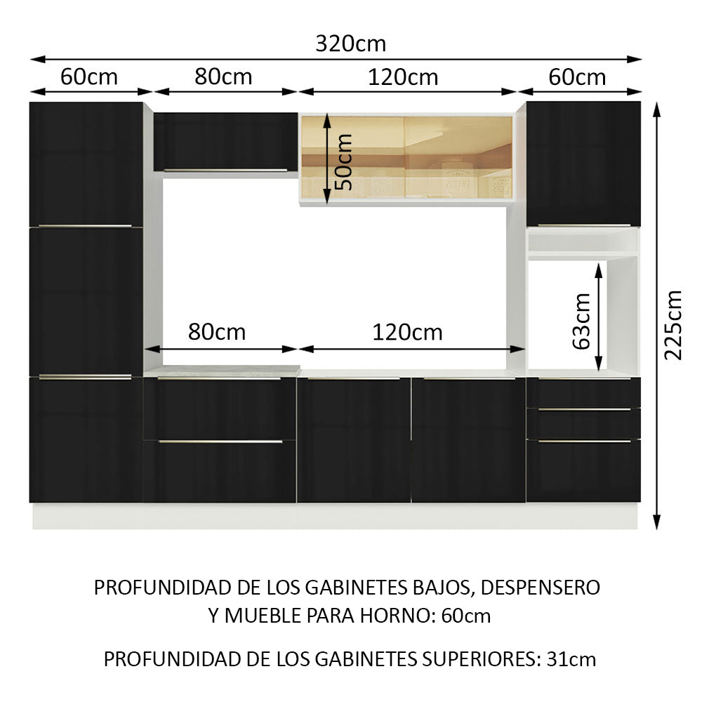 Combo completo de Cocina 320cm Blanco/Negro Lux Madesa 01