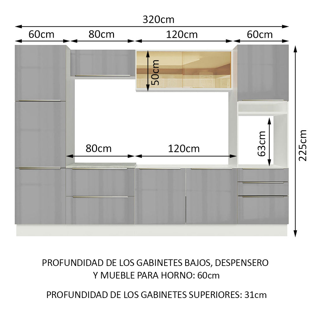 Combo completo de Cocina 320cm Blanco/Gris Lux Madesa 01