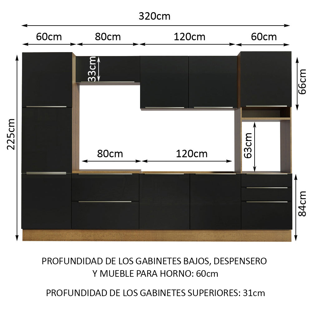Combo completo de Cocina 320cm Marrón/Negro Lux Madesa 03