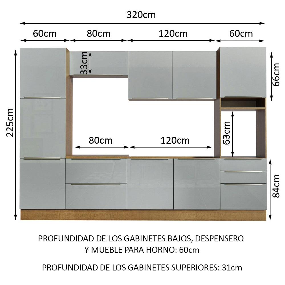 Combo completo de Cocina 320cm Marrón/Gris Lux Madesa 03