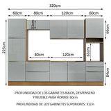 Combo completo de Cocina 320cm Marrón/Gris Lux Madesa 03