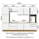 Combo Completo de Cocina 320 x 60 cm Marrón/Blanco Aterciopelado Lux Madesa 03