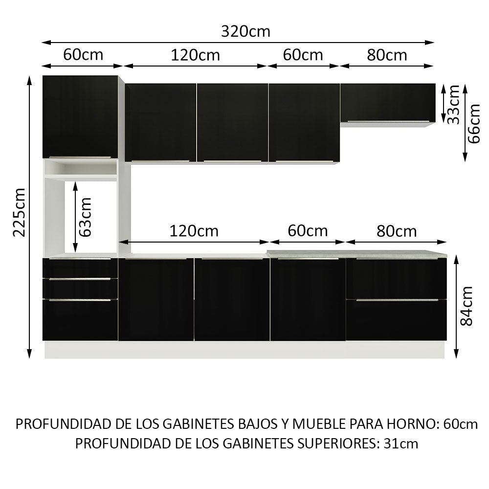 Combo completo de Cocina 320cm Blanco/Negro Lux Madesa 04