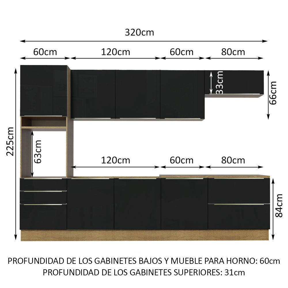 Combo completo de Cocina 320cm Marrón/Negro Lux Madesa 04