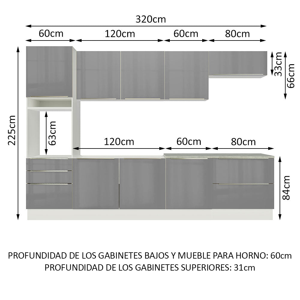 Combo completo de Cocina 320cm Blanco/Gris Lux Madesa 04