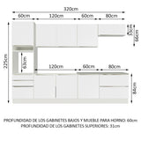 Combo Completo de Cocina 320 x 60 cm Blanco/Blanco Aterciopelado Lux Madesa 04