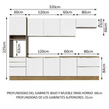 Combo Completo de Cocina 320 x 60 cm Marrón/Blanco Aterciopelado Lux Madesa 04