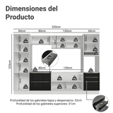 Combo completo de Cocina 320 cm Blanco/Negro Lux Madesa 08