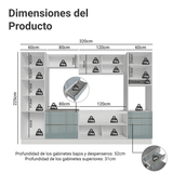 Combo completo de Cocina 320 cm Blanco/Gris Lux Madesa 08